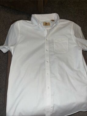 White Short-Sleeve Button-Down Shirt with Chest Pocket - Kids